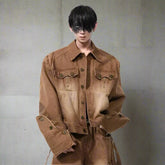 HEYFANCYSTYLE Men's Japanese Denim Wide-Leg Avant-Garde Set with Pocket Detail